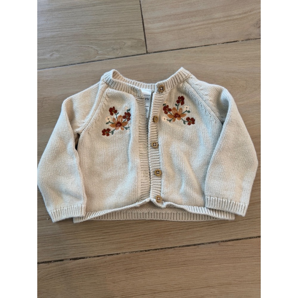 Carters Baby Girl Floral Embroidered Knit Cardigan Sweater Cream 3M 3 Months